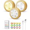 imageEZVALO Puck Lights with Remote14 Colors RGB Under Cabinet Lighting1200mAh Rechargeable Display LightsLED Under Cabinet Lighs for KitchenWireless Tap Lights for ShelfCounterCloset6 PacksPure Gold
