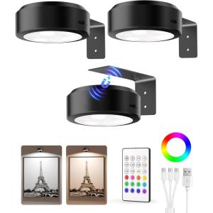 imageEZVALO Picture Lights for Wall2000mAh Rechargeable Battery Magnetic Poster Lights with 2 Color Tempsampamp12 RGBRemote Dimmable Timer Painting LightWall Decor Light for Art DisplayPictureFrame6 PackBlack