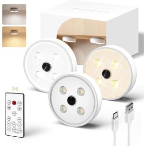 imageEZVALO Puck Lights with Remote 6Pack Rechargeable 1200mAh Motion Sensor Under Cabinet Lights 2 Color Temps LED Closet Lights Group Control Dimmable Under Counter Lights for Kitchen Bedroom3 Pack