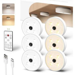 imageEZVALO Puck Lights with Remote 6Pack Rechargeable 1200mAh Motion Sensor Under Cabinet Lights 2 Color Temps LED Closet Lights Group Control Dimmable Under Counter Lights for Kitchen Bedroom6 Pack