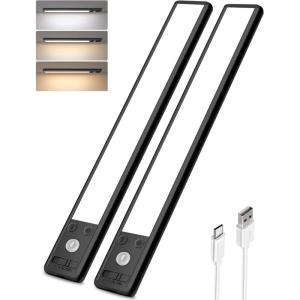 imageEZVALO Under Cabinet Lighting 80 LED Motion Sensor Lights Indoor with 3 Color Temps 1900mAh Rechargeable Under Cabinet Lights Wireless Dimmable Under Counter Lights for Kitchen Closet 2 PackSpace Gray