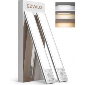 imageEZVALO Under Cabinet Lighting 80 LED Motion Sensor Lights Indoor with 3 Color Temps 1900mAh Rechargeable Under Cabinet Lights Wireless Dimmable Under Counter Lights for Kitchen Closet 2 PackWhite