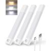 imageEZVALO Closet Lights 30 LED Rechargeable Under Cabinet Lighting Wireless 3 Color Temps Under Cabinet Lights Dimmer Motion Sensor Light Indoor for Pantry Kitchen Bedroom Woadrobe 3 PcsWhite