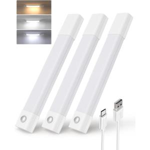 imageEZVALO Closet Lights 30 LED Rechargeable Under Cabinet Lighting Wireless 3 Color Temps Under Cabinet Lights Dimmer Motion Sensor Light Indoor for Pantry Kitchen Bedroom Woadrobe 3 PcsWhite