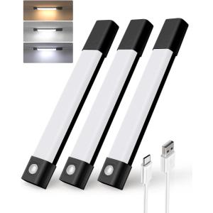 imageEZVALO Closet Lights 30 LED Rechargeable Under Cabinet Lighting Wireless 3 Color Temps Under Cabinet Lights Dimmer Motion Sensor Light Indoor for Pantry Kitchen Bedroom Woadrobe 3 PcsBlack