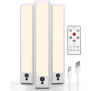 imageEZVALO Under Cabinet Lights LED Closet Lights Wireless USB Charging Motion Sensor Lighting Indoor 5700K Dimmable with Remote Control White 5 PackWarm White