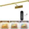 imageEZVALO Picture Light for Wall 4800mAh Rechargeable Wireless Remote Battery Lights for Painting 16In Dimmable Magnetic LED Art Display Light Colors Temperatures for Gallery Living RoomHallwayGold