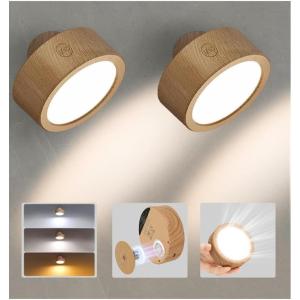 imageEZVALO LED Wall Mounted Lights 5500mAh Rechargeable Wall Sconces Lamp 3 Color Temps ampamp Remote and Touch Control 360Rotation Dimmable Cordless Wall Light for Bedroom Reading Study Bedside 3 PackWood