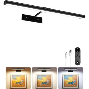 imageEZVALO Picture Light for Wall 4800mAh Rechargeable Wireless Remote Battery Lights for Painting 16In Dimmable Magnetic LED Art Display Light Colors Temperatures for Gallery Living RoomHallwayBlack