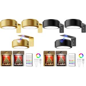 imageEZVALO Picture Lights for Wall 2000mAh Rechargeable Battery Magnetic Poster Lights Gold 3 Pack ampamp Black 3 Pack