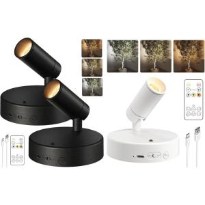 imageEZVALO Spot Lights Indoor5500mAh Rechargeable Plants Spotlights with RemoteWireless Mini Art Accent Spot Lights with TimerDimmable 3CCT Uplights Indoor2PackBlack1PackWhite