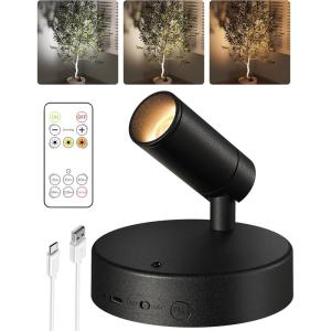 imageEZVALO Spotlights Indoor with Remote5500mAh Rechargeable Plant Spotlight Indoor Wireless LED Uplighting with TimerDimmable 3CCT Picture Lights for PaintingArtworkAccent Lighting2PackBlackBlack