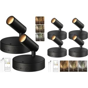 imageEZVALO Wireless LED Spotlights Indoor 5500mAh Rechargeable Battery Powered Plants Spotlights Indoor Small Up Lights with Remote6PackBlack