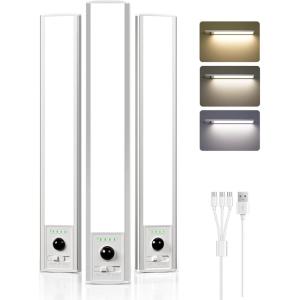 imageEZVALO Under Cabinet Lighting Wireless 80 LED Rechargeable Motion Sensor Light Indoor Under Counter Lights for Kitchen 3 Color Temps Dimmable Closet Lights with Battery Indicator10 inch10 inch  3Pack