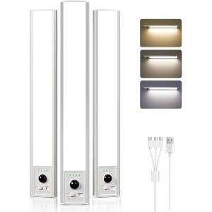 imageEZVALO Under Cabinet Lighting Wireless 80 LED Rechargeable Motion Sensor Light Indoor Under Counter Lights for Kitchen 3 Color Temps Dimmable Closet Lights with Battery Indicator10 inch12 inch  3Pack