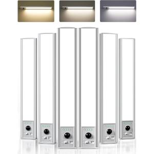 imageEZVALO Under Cabinet Lighting Wireless 80 LED Rechargeable Motion Sensor Light Indoor Under Counter Lights for Kitchen 3 Color Temps Dimmable Closet Lights with Battery Indicator10 inch12 inch  6Pack