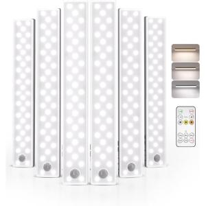 imageEZVALO 6Pack Under Cabinet Lighting with Charging Station 2000mAh Rechargeable Wireless Motion Sensor Lights 3 Color Temps Dimmable Timer Magnetic with Remote Control for Kitchen Closet Stair6 Pack