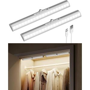 imageEZVALO Motion Sensor Closet Lights 2 Pack Rechargeable LED Lights with Rotatable Sensor GlareFree 3 Color Temps ampamp Dimmable Magnetic Under Cabinet Lighting for Closet Pantry2Pack