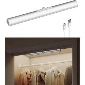 image:imageEZVALO 17Inch LED Motion Sensor Closet Light Rechargeable 3600mAh Battery 150 Lumens NoGlare Curved 3 Color Temperatures amp Dimmable Cabinet Light for Wardrobes amp Shelves17inch