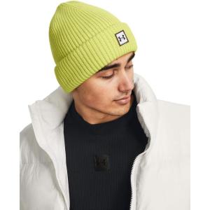 imageUnder Armour Mens Halftime Ribbed Beanie743 Lime Yellow   Ash Taupe