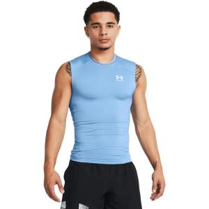 imageUnder Armour Mens HeatGear Compression Sleeveless TShirt475 Carolina Blue   White
