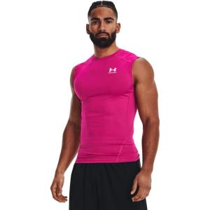 imageUnder Armour Mens HeatGear Compression Sleeveless TShirt654 Tropic Pink   White
