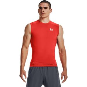 imageUnder Armour Mens HeatGear Compression Sleeveless TShirt860 Dark Orange   White