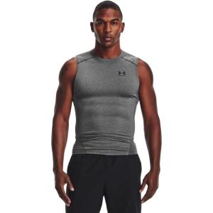 imageUnder Armour Mens HeatGear Compression Sleeveless TShirtCarbon Heather 090Black