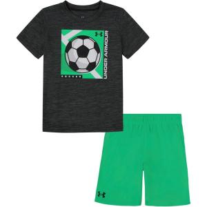 imageUnder Armour Boys Short Sleeve Tee and Short Set Lightweight and BreathableBlack Green Twist Soccer