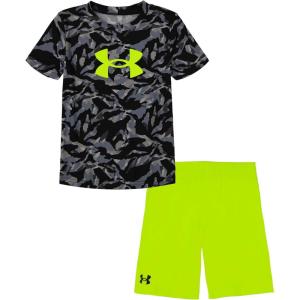 imageUnder Armour Boys Short Sleeve Tee and Short Set Lightweight and BreathableBlack Hivis Yellow