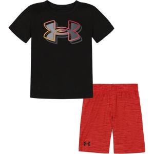 imageUnder Armour Boys Short Sleeve Tee and Short Set Lightweight and BreathableBlack Pop Out Logo