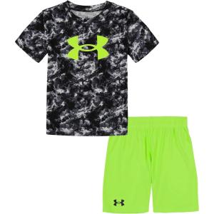 imageUnder Armour Boys Short Sleeve Tee and Short Set Lightweight and BreathableBlack Seafoam
