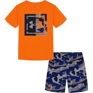 imageUnder Armour Boys Short Sleeve Tee and Short Set Lightweight and BreathableOrange Blast Woodland
