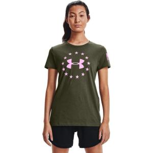 imageUnder Armour Womens Freedom Logo TShirtMarine Od Green 391Stellar Pink