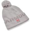 imageUnder Armour Mens Halftime Fleece Pom Beanie592 Ghost Gray  Tin  Bolt Red