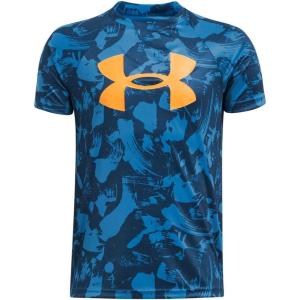 imageUnder Armour Boys Tech Big Logo Printed ShortSleeve TShirt406 Photon Blue   Nova Orange