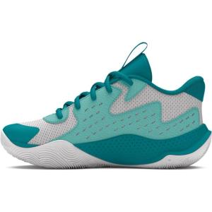 imageUnder Armour Kids Pre School Jet 23 Basketball Shoe103 Distant GrayCircuit TealMetallic Gold