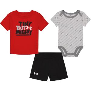 imageUnder Armour babyboys 3piece Set Bodysuit Graphic Tshirt and Shorts Crew NecklineBlackRed Winner