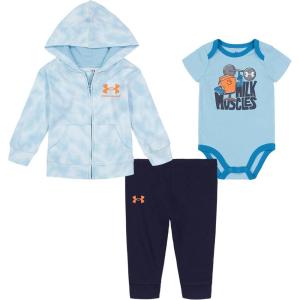 imageUnder Armour babyboys 3piece Set Bodysuit Graphic Tshirt and Shorts Crew NecklineBlizzard  Hoodie