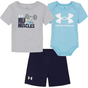 imageUnder Armour babyboys 3piece Set Bodysuit Graphic Tshirt and Shorts Crew NecklineNavy Milk Muscle