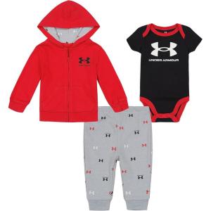 imageUnder Armour babyboys 3piece Set Bodysuit Graphic Tshirt and Shorts Crew NecklineRed  Hoodie