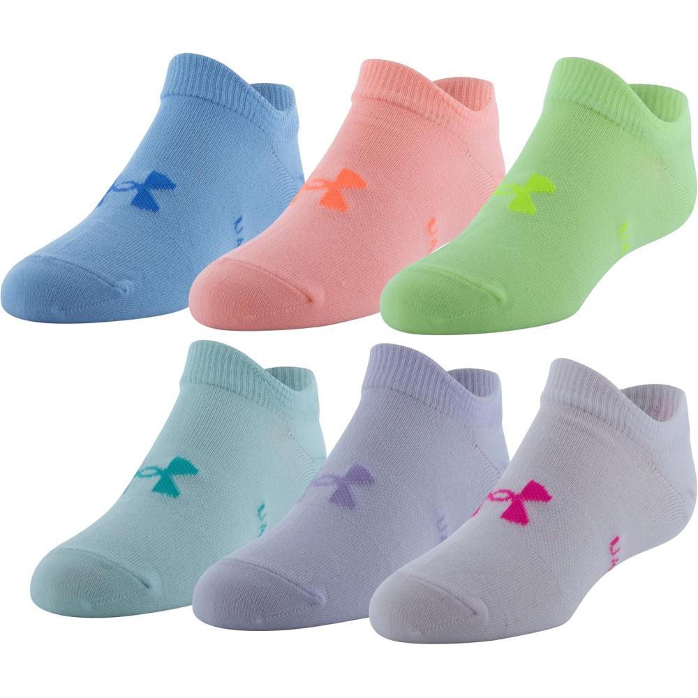 imageUnder Armour Kids Essential 20 Lightweight No Show Socks 6PairsPink NotePurple NoteElectro Pink
