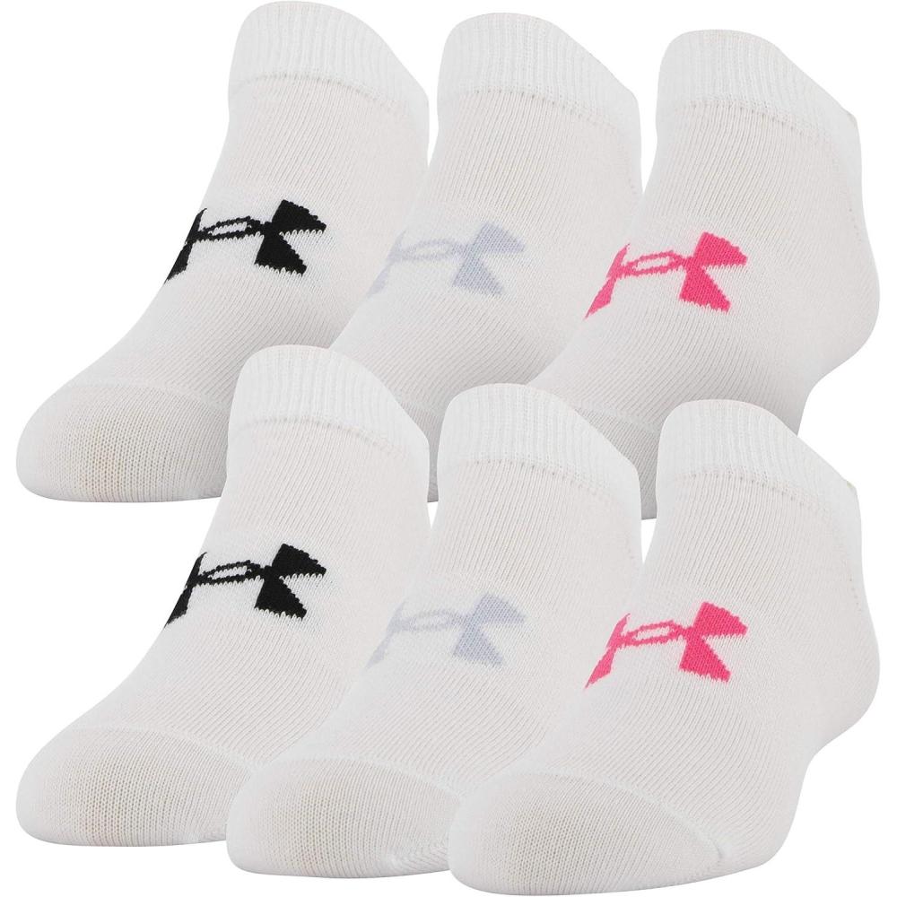 imageUnder Armour Kids Essential 20 Lightweight No Show Socks 6PairsWhiteCerise Assorted