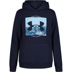 imageUnder Armour Boys Outdoor Hoodie Large Front Pocket QuickDrying ampamp LightweightMidnight Navy Mtn Logo
