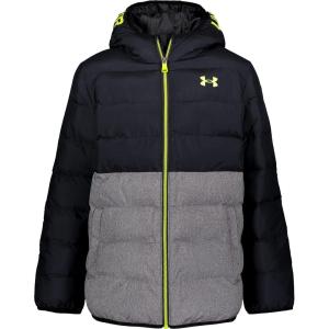 imageUnder Armour Boys Pronto Colorblock Puffer Jacket MidWeight Zip Up Closure Repels WaterBlack