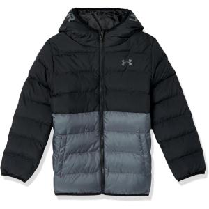 imageUnder Armour Boys Pronto Colorblock Puffer Jacket MidWeight Zip Up Closure Repels WaterBlack Colorblock