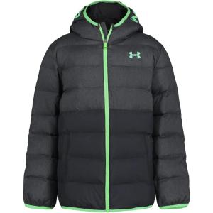imageUnder Armour Boys Pronto Colorblock Puffer Jacket MidWeight Zip Up Closure Repels WaterBlackGreen
