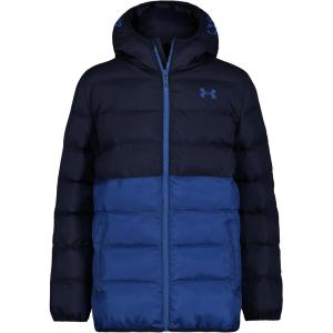 imageUnder Armour Boys Pronto Colorblock Puffer Jacket MidWeight Zip Up Closure Repels WaterNavyEther Blue