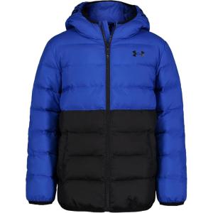 imageUnder Armour Boys Pronto Colorblock Puffer Jacket MidWeight Zip Up Closure Repels WaterTeam Royal Colorblock