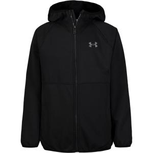imageUnder Armour Boys Sim Softshell Jacket Hooded with Zipper Closure WaterResistant ampamp LightweightBlack